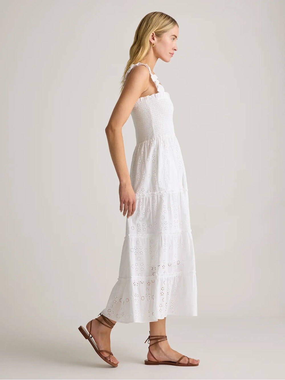 100% Organic Cotton Eyelet Smocked Midi Dress - Picture 3 of 6